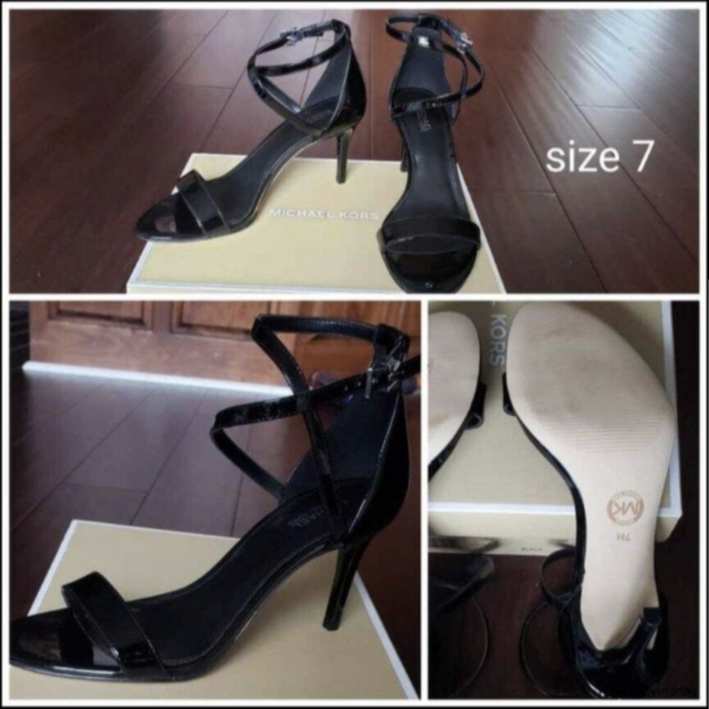 NEW IN BOX Michael Kors Ava Mid Heel Black Leather Strappy